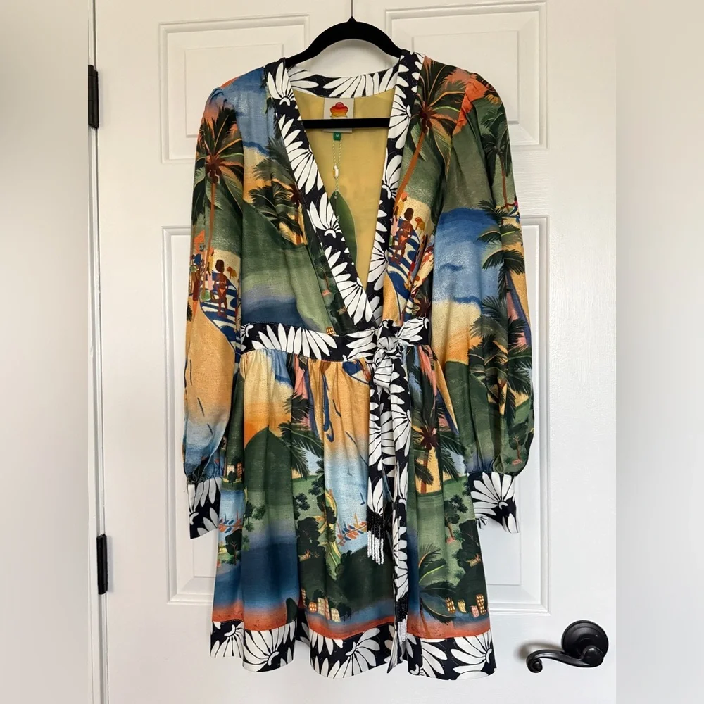 NWT Farm Rio Carioca Long Sleeve Tropical Wrap Mini Sz Medium - Picture 4 of 12